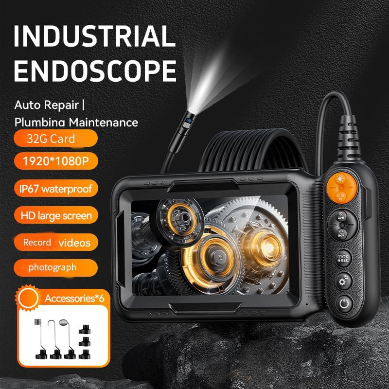 Dual-Lens Endoscope Camera with Light, Borescope with 5" IPS (16.5FT)