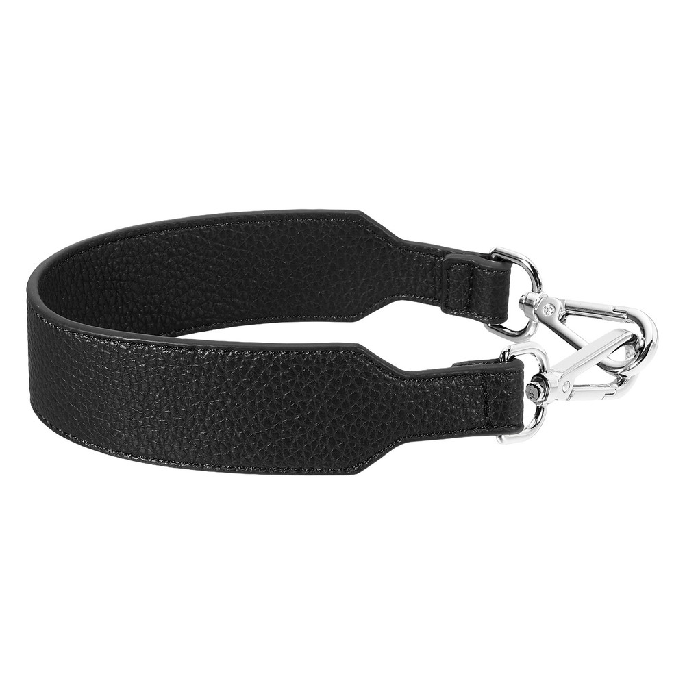 16 Inch Leather Purse Strap, Pebbled Pattern with Silver Buckle, Black