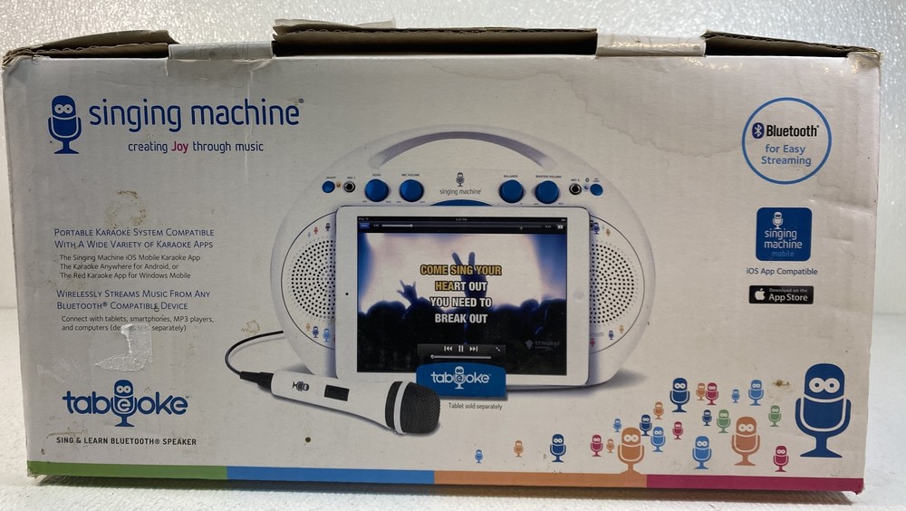 THE SINGING MACHINE TABEOKE PORTABLE BLUETOOTH KARAOKE SYSTEM, WHITE New