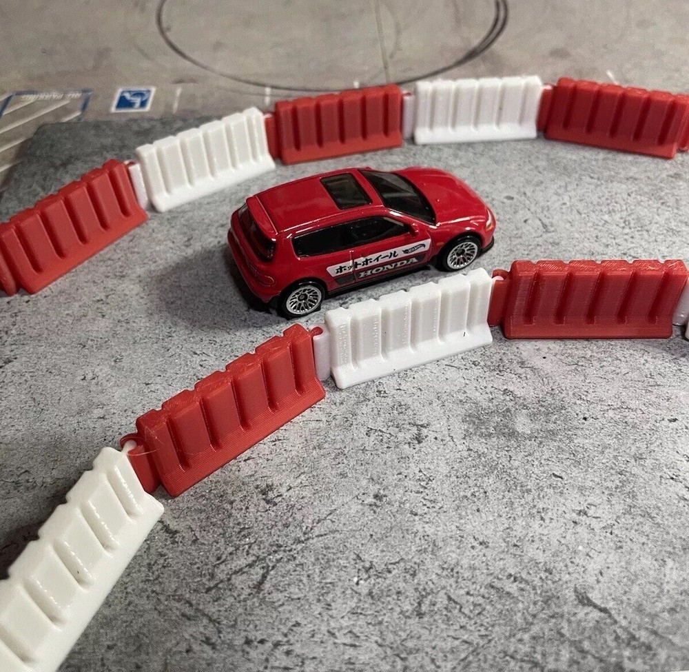 1:64 Scale Interlocking Racing Wall Barrier 10 Pack Red/White 3D Printed