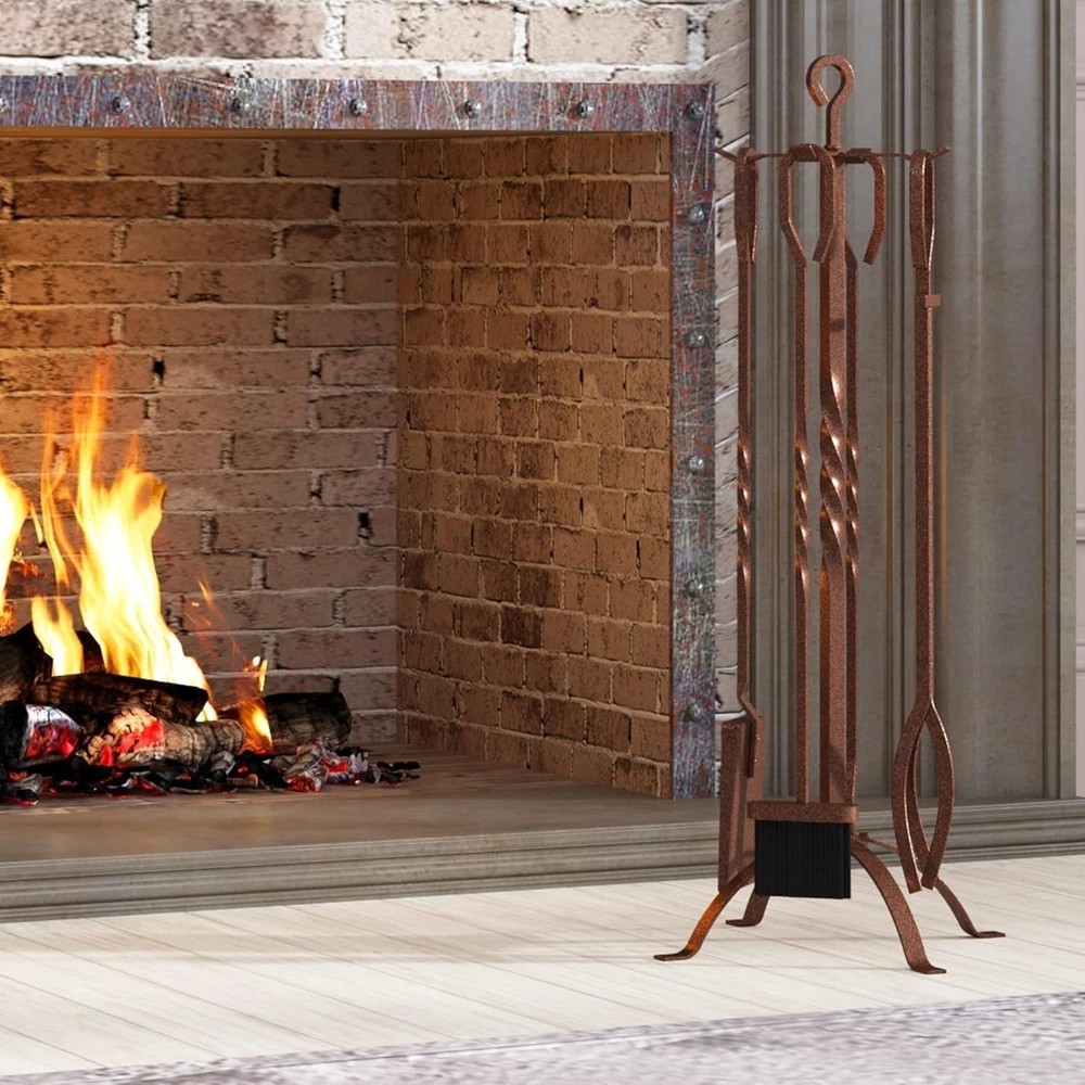 5-Piece Rustic Fireplace Tool Set in Antique Bronze - Elegant & Functional Decor