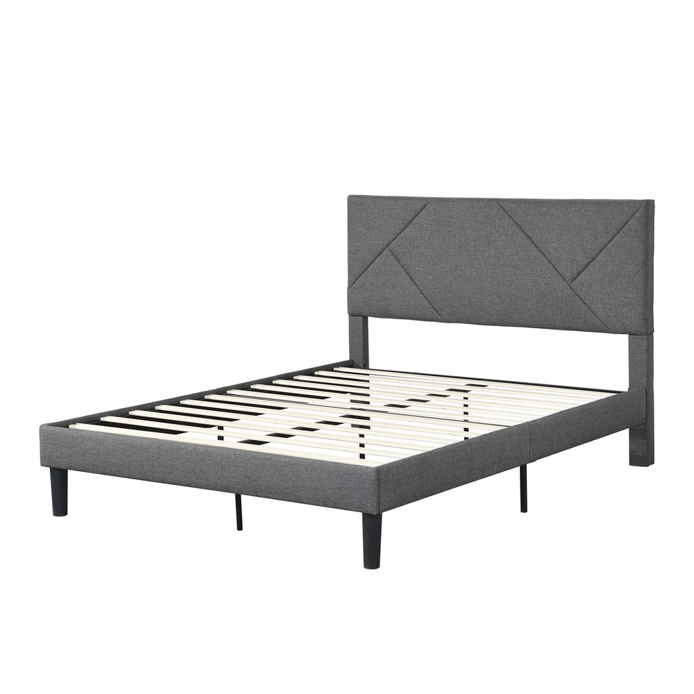 Queen Size Bed Frame Upholstered Platform Bed Frame w/ Upholstered Headboard US