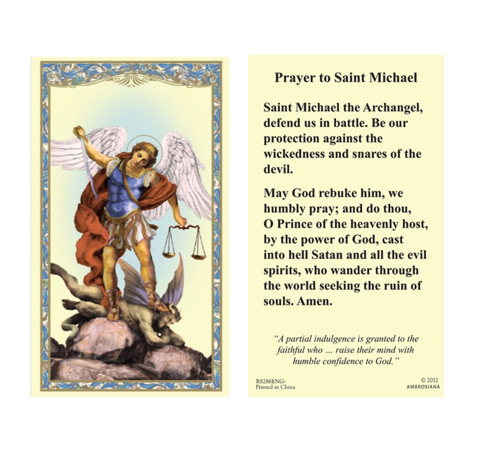 (2 copies) St. Michael the Archangel Holy Prayer Cards Catholic Christian