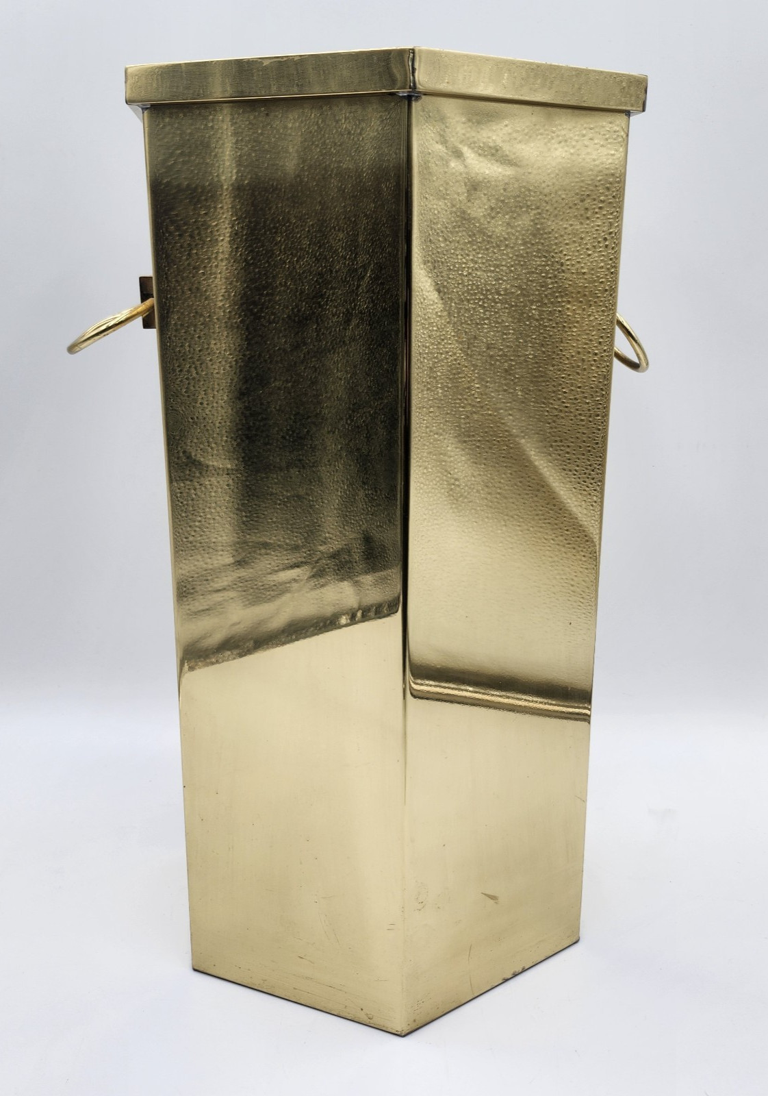 Vintage gold shiny brass Umbrella Stand 18" x 10" w/ Handles hexagon