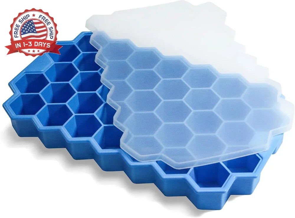 Ice Cube Trays for Freezer with Lid-37 Grid Silicone for Small Ice Cube Molds,Ea