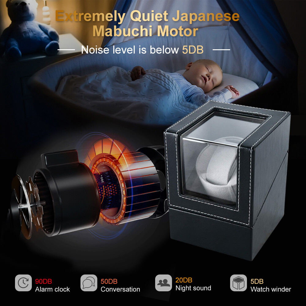 Automatic Rotation Watch Winder Leather Single Storage Display Case Box Quiet