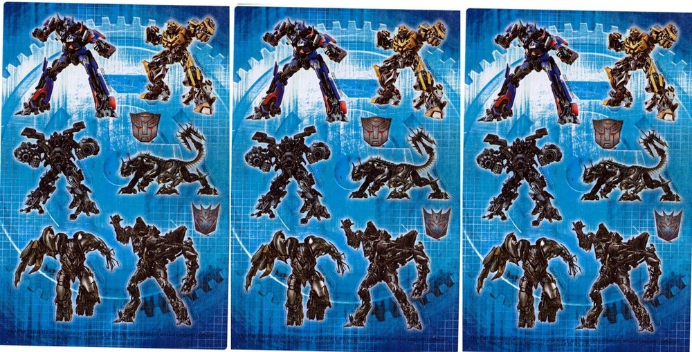 TRANSFORMERS 3 Sheets Stickers! Optimus Prime Bumblebee Megatron