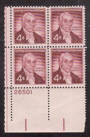 Scott #1138....4 Cent...Ephram McDowell...2 Plate Blocks