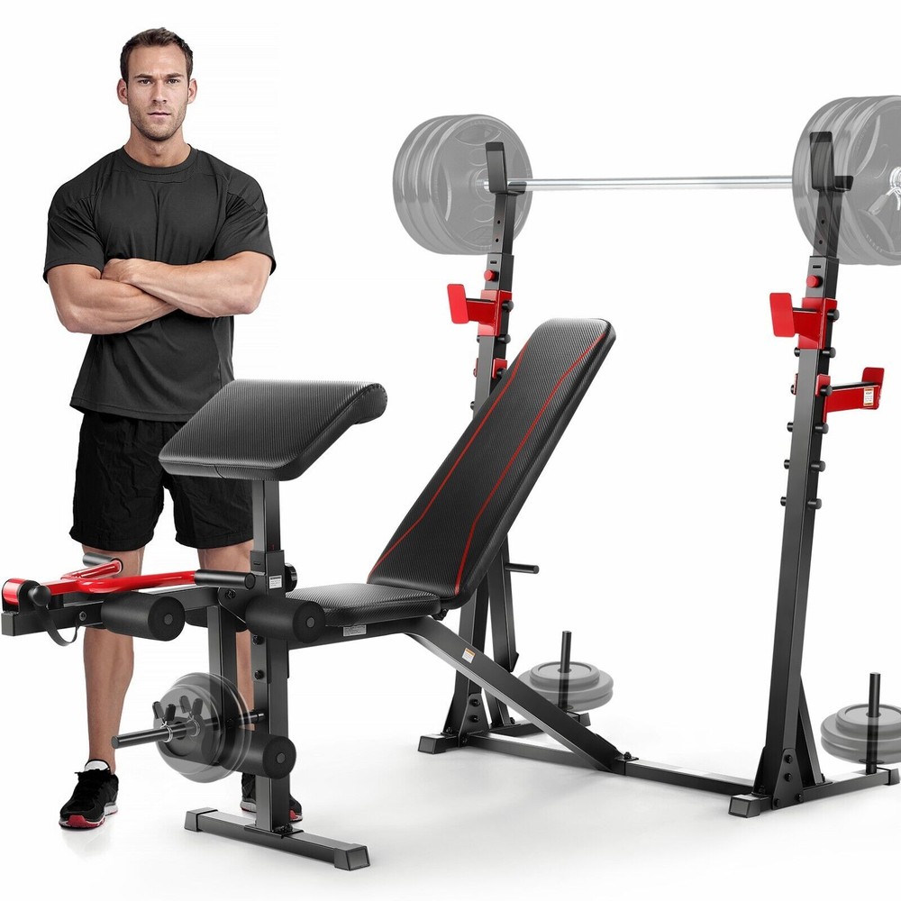 900LBS 9 in 1 Adjustable Weight Bench Set with Squat Rack Multi-Function Home US