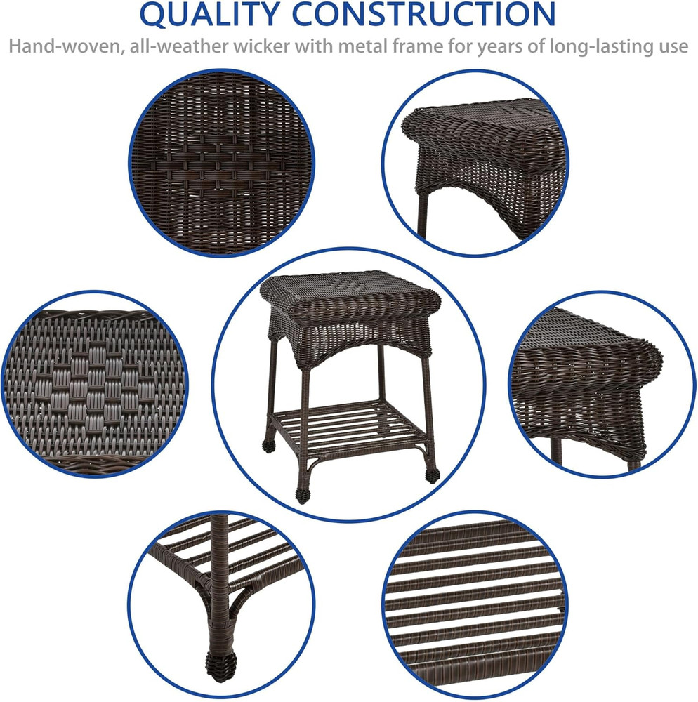 Outdoor Espresso Wicker End Table