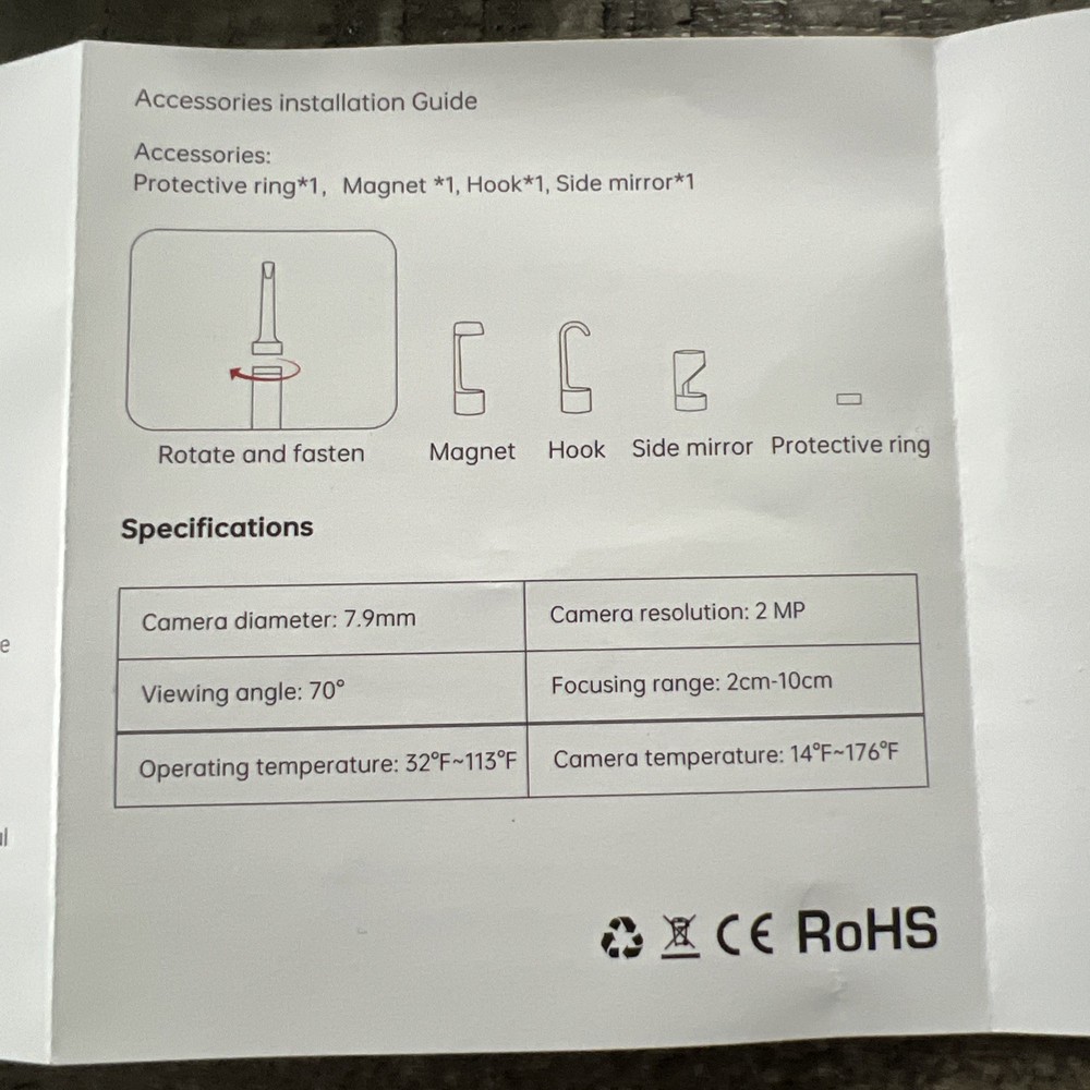 Inspection Camera 6 LED 1920p App- IOS/Android Endoscope Borescope Working EUC