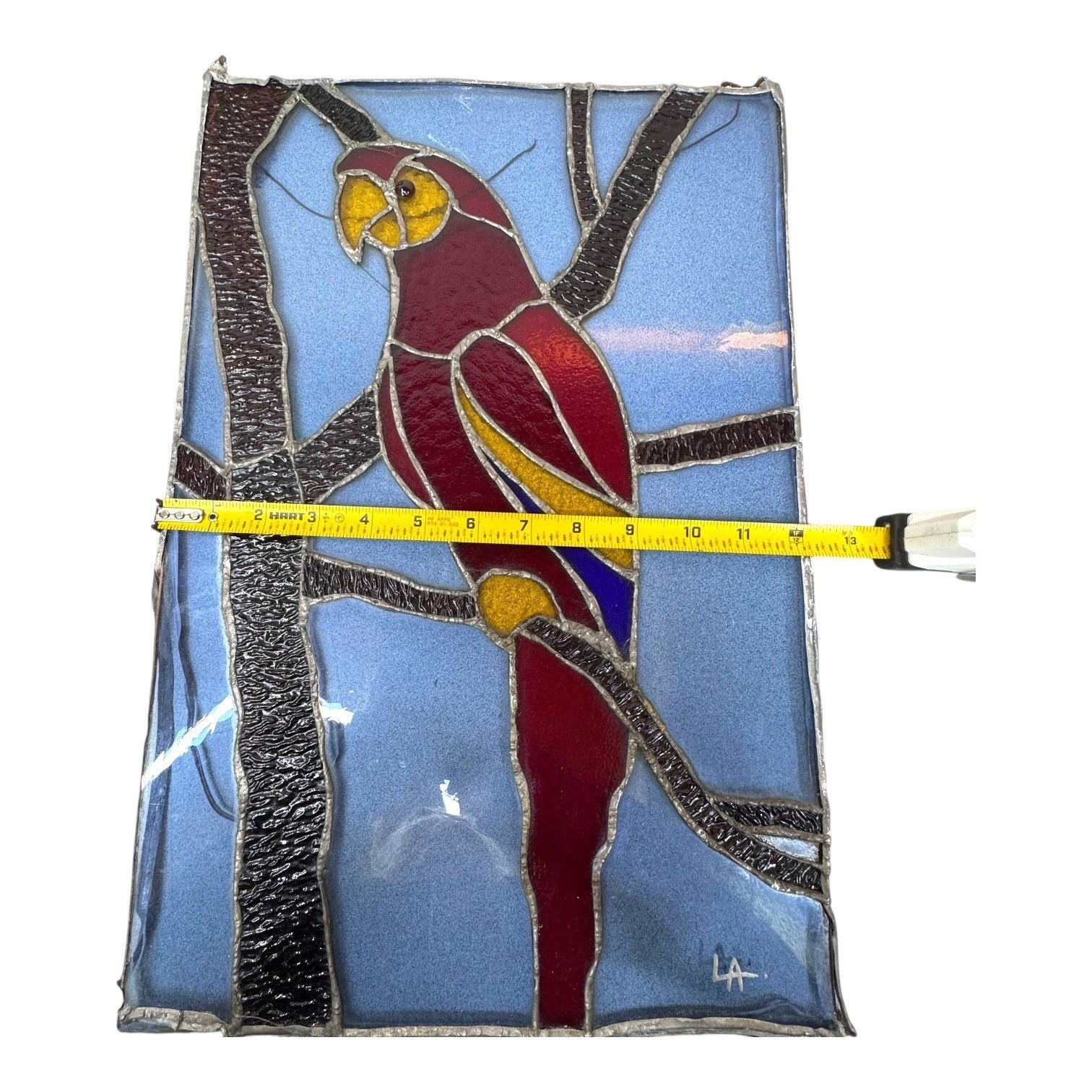 Handcrafted Signed Stained Glass Scarlet Macaw Parrot Wall Art Artisan Panel 18"