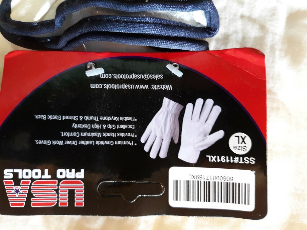 work gloves leather XL USA Pro tools white