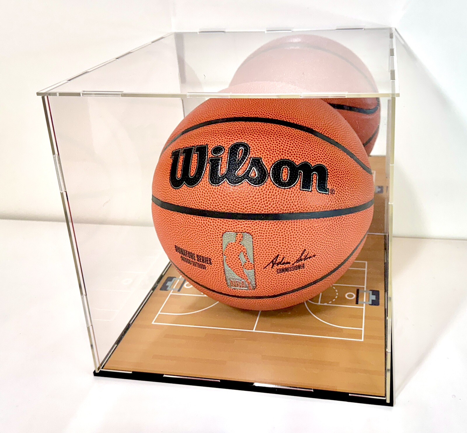 Full Size Basketball Display Case with Acrylic Court Base & Mirror Back