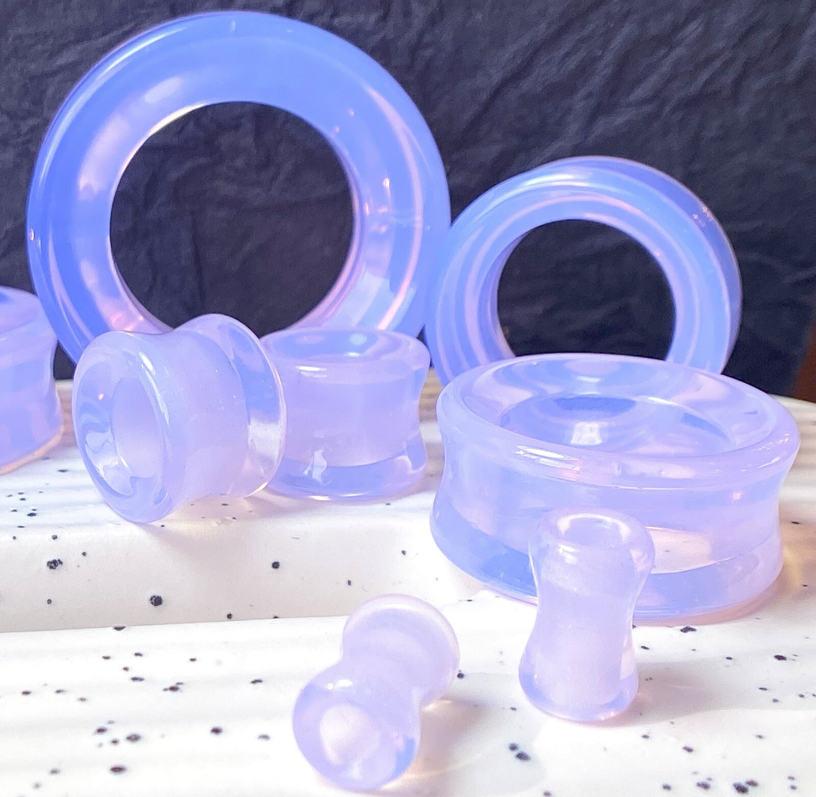 PAIR Lavender Opalite Double Flare Tunnels Stone Glass Plugs Earlets Gauges