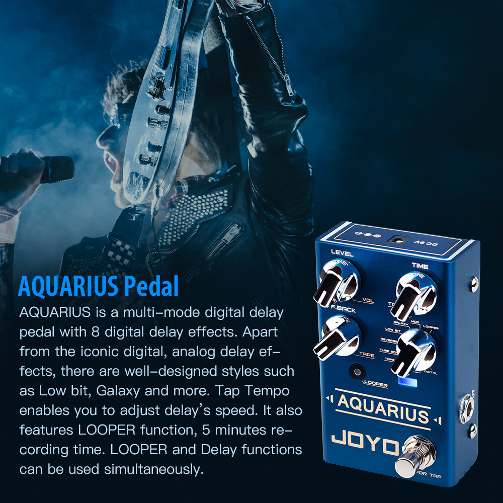 JOYO Digital Delay & Looper Guitar Pedal 8 Delay Effects Multi Mode Tap Tempo