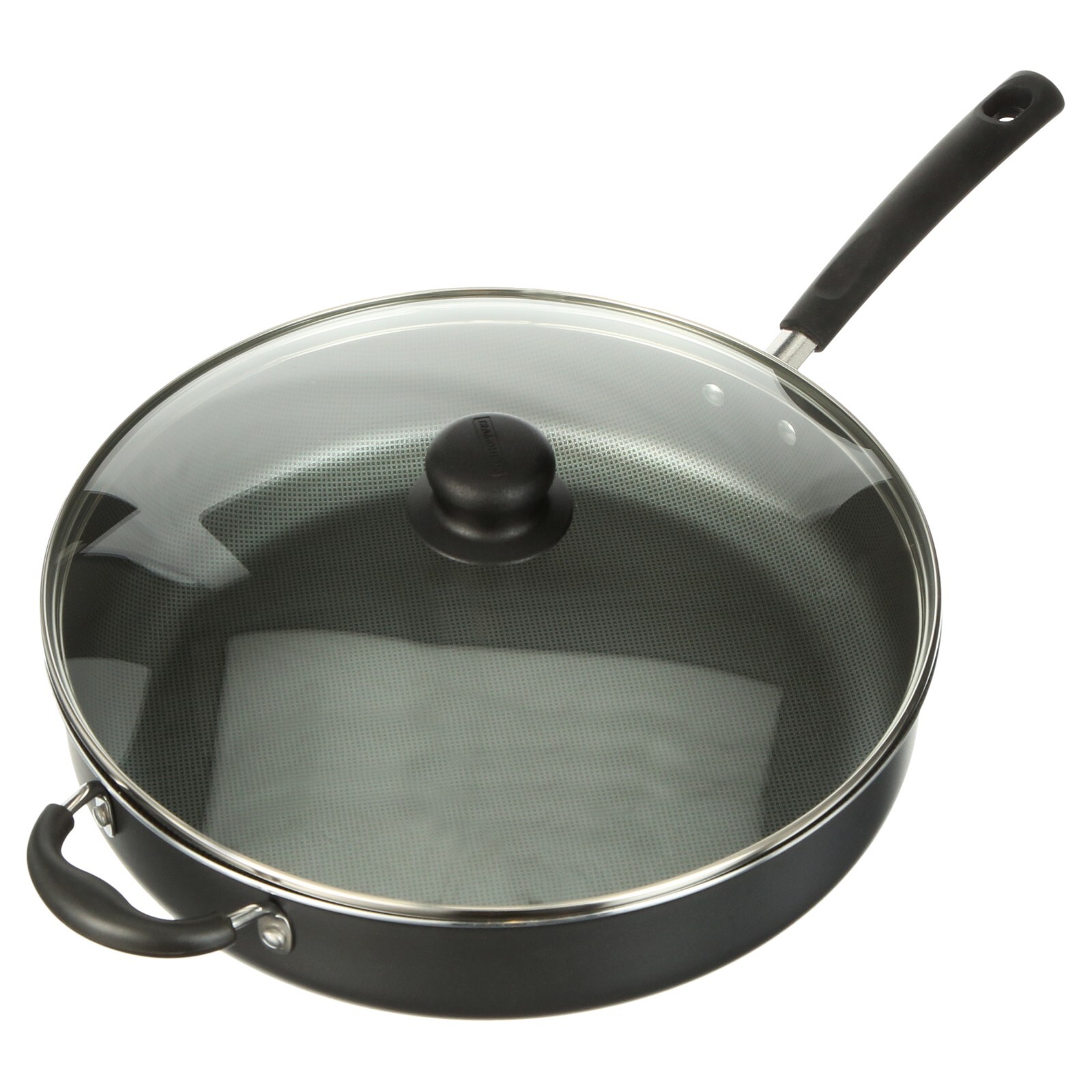 Large Deep Frying Pan With Glass Lid Non Stick Saute Fry Pan 2 Handle 5 QT