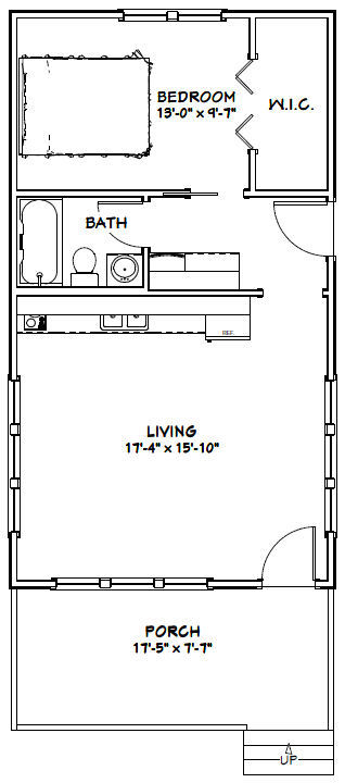 18x32 Tiny House -- 576 sqft -- PDF Floor Plan -- Model 2B