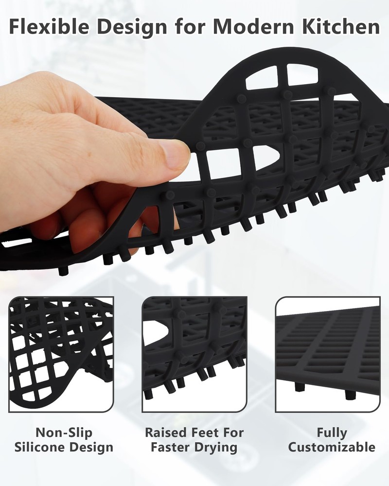 BEHOK 2 Pack Silicone Sink Protector for Kitchen Sink, Trellis Pattern 12 x 1...