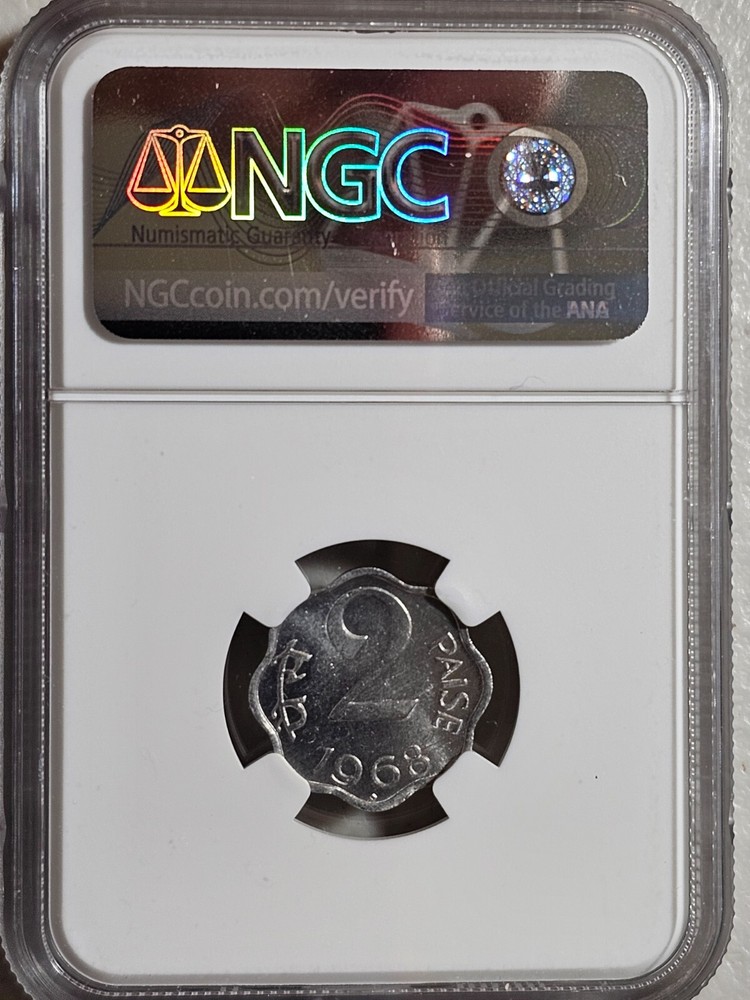 India 2 Paise 1968B NGC MS 65