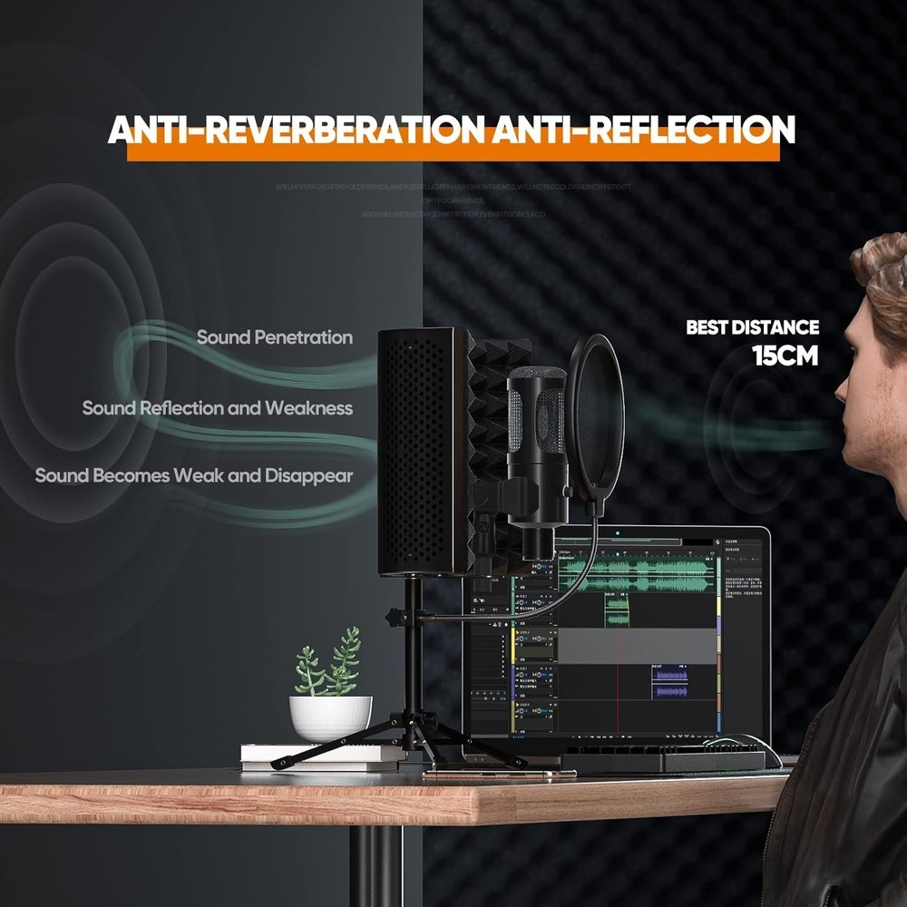 Microphone Stand with Isolation Shield and Pop Filter for Recording