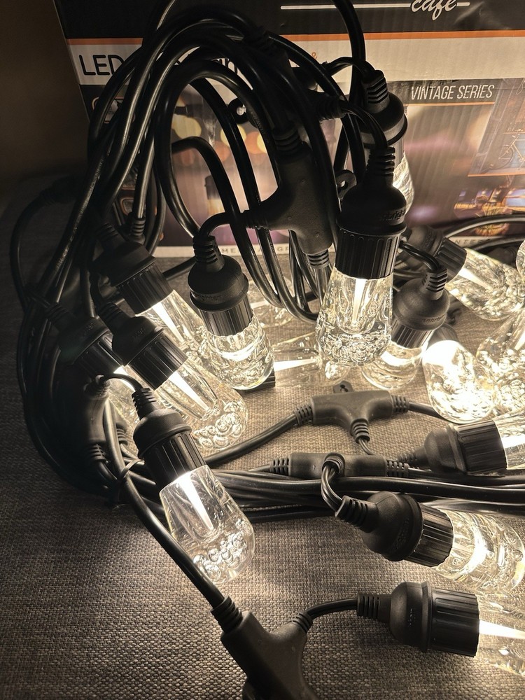 Enbrighten Café 24-Bulb 48 ft. Integrated LED String Lights, Black New