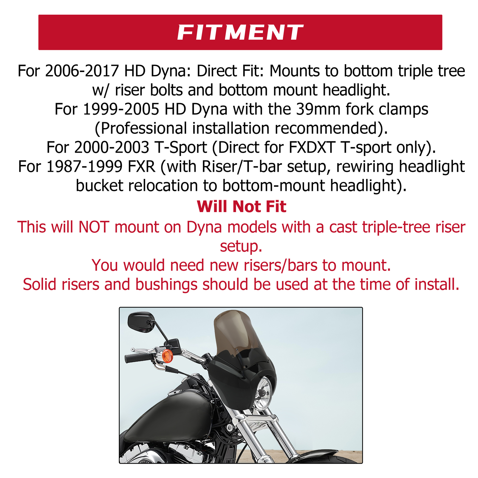 Front Fairing 15'' Smoke Windshield For Harley Dyna Wide Glide Fat Bob T-Sport