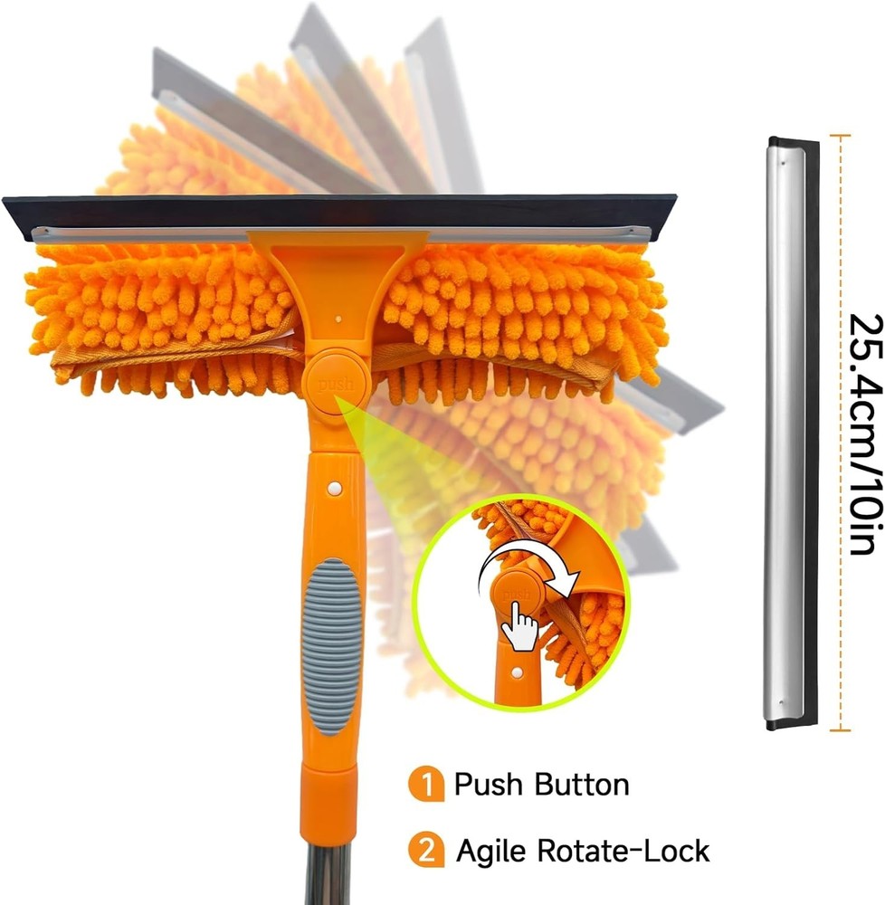 67" Squeegee Window Cleaner 2 in 1 Rotatable Window Cleaning Tool Kit with Ex...