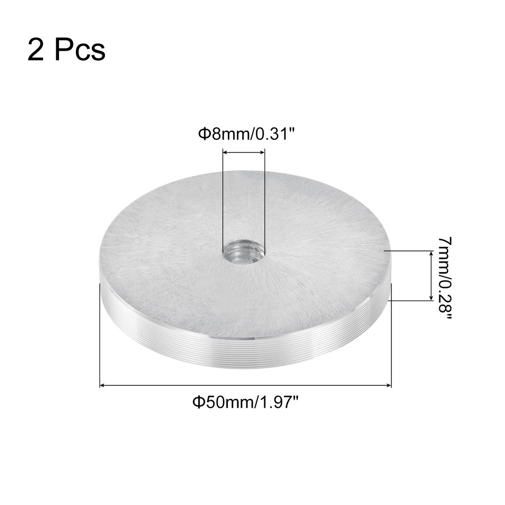 M8 Thread 50mm Diameter Round Shape Aluminum Disc Hardware 2pcs, Silver