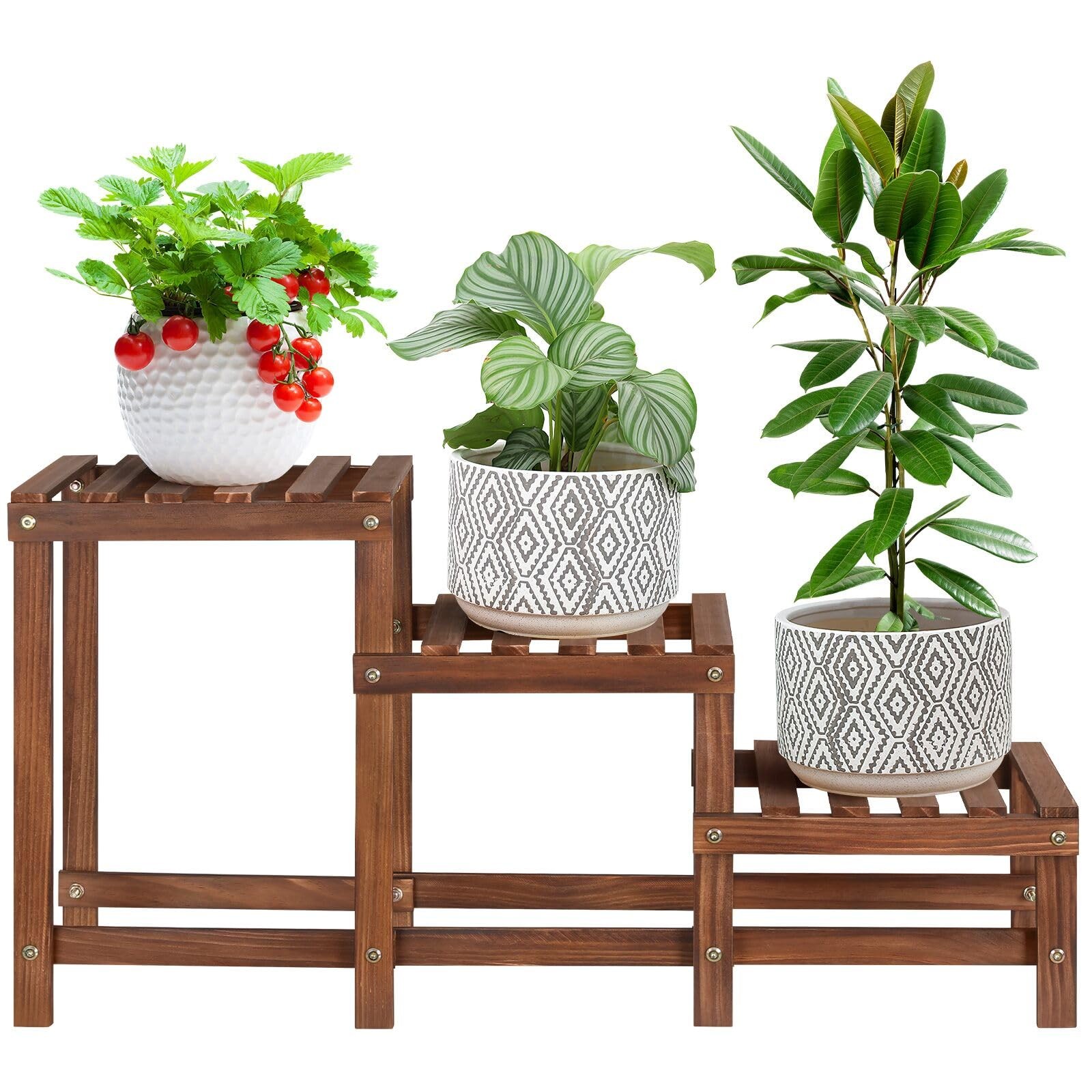 Jotboom 3 Tiers Plant Stand Indoor,Wood Stands for Carbonized color