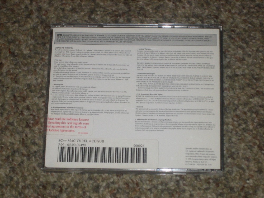 1995 SYMANTEC C++ (RELEASE 4) VERSION 8 FOR MACINTOSH CD-ROM