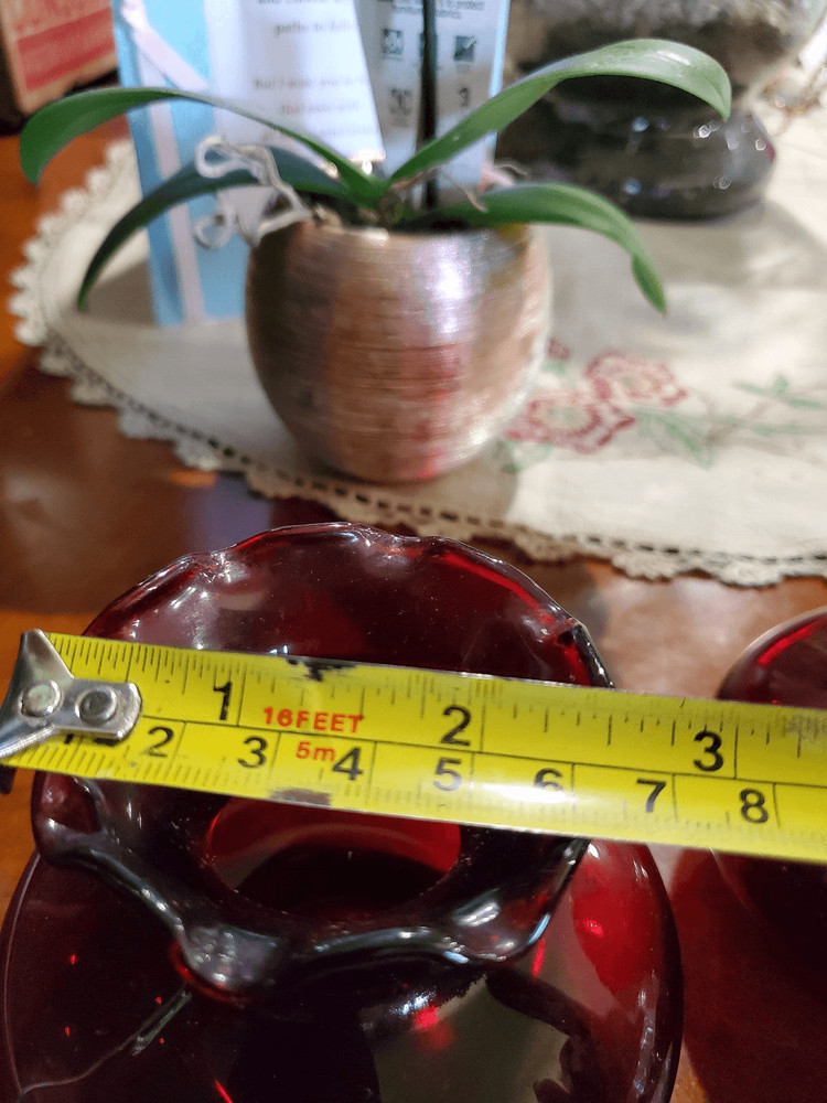 Two anchor Hocking Ruby Red bud vases