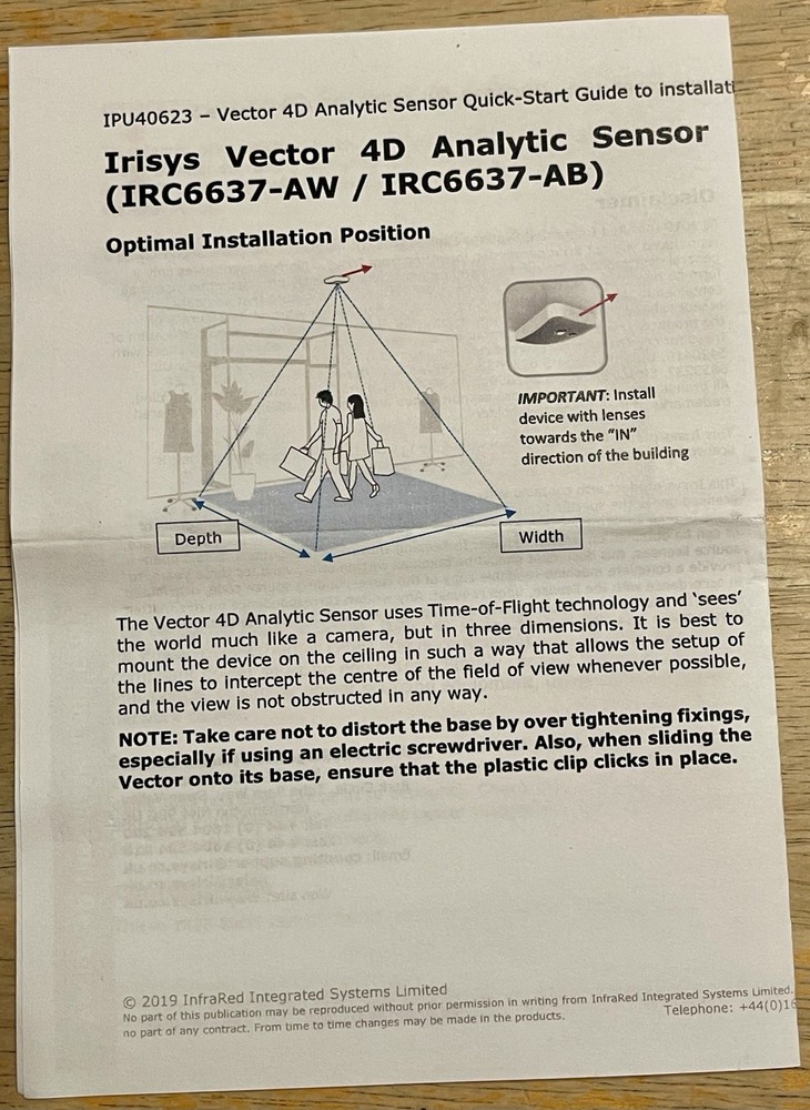 Irisys Vector 4D IRC6637-AW People Counting Device NEW