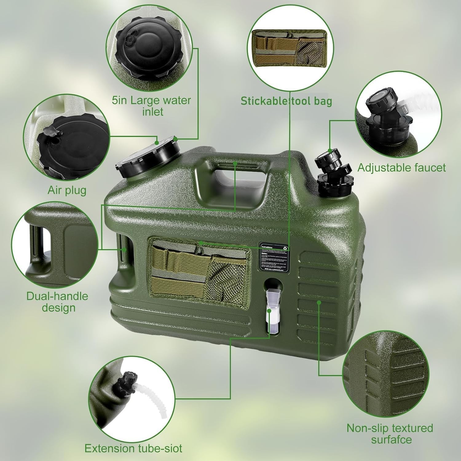 5 Gallon Water Jug, Camping Water Container, BPA Free Portable Water Dispenser w