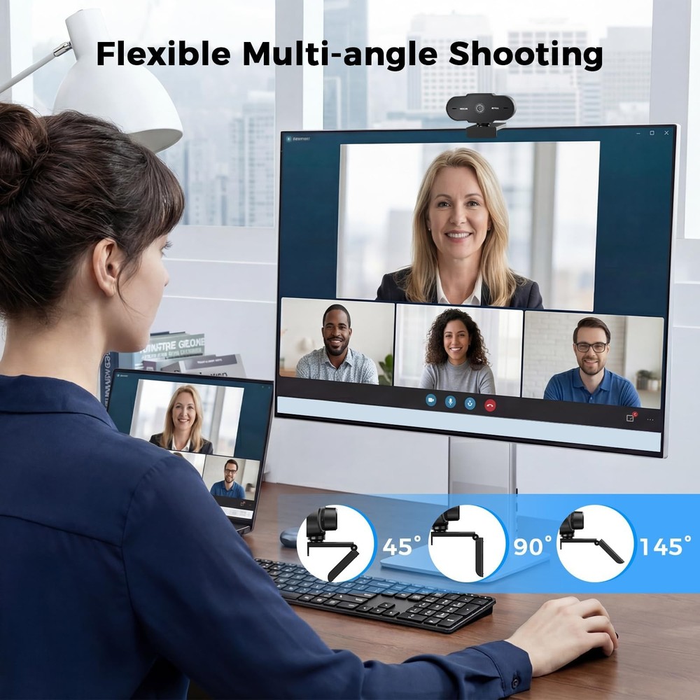 1080P HD PC Webcam Web Camera with Microphone Auto Light Correction 360° Rotatab