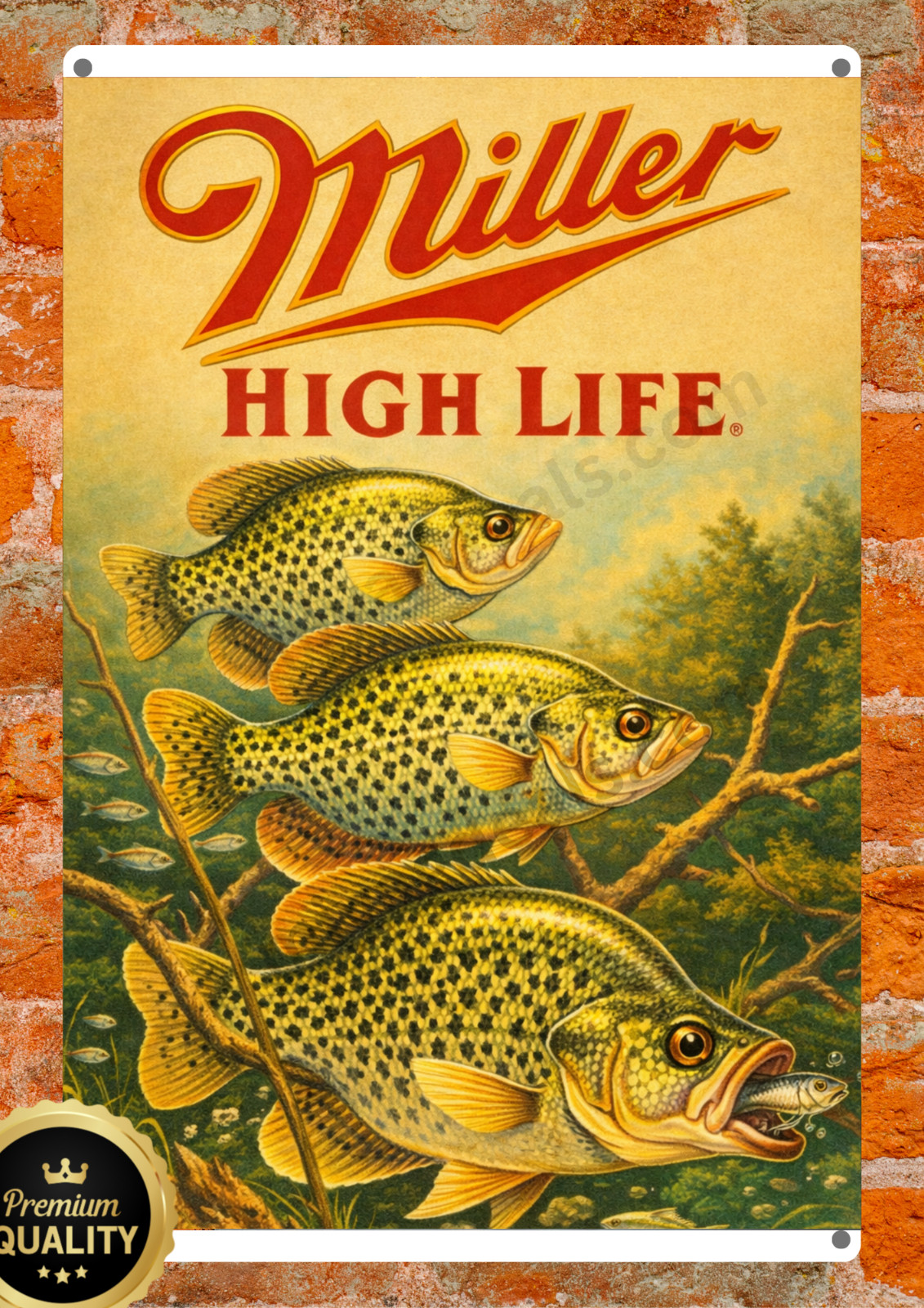 Miller High Life Crappie Metal  Sign Vintage Style Wall Decor Fishing Read Des