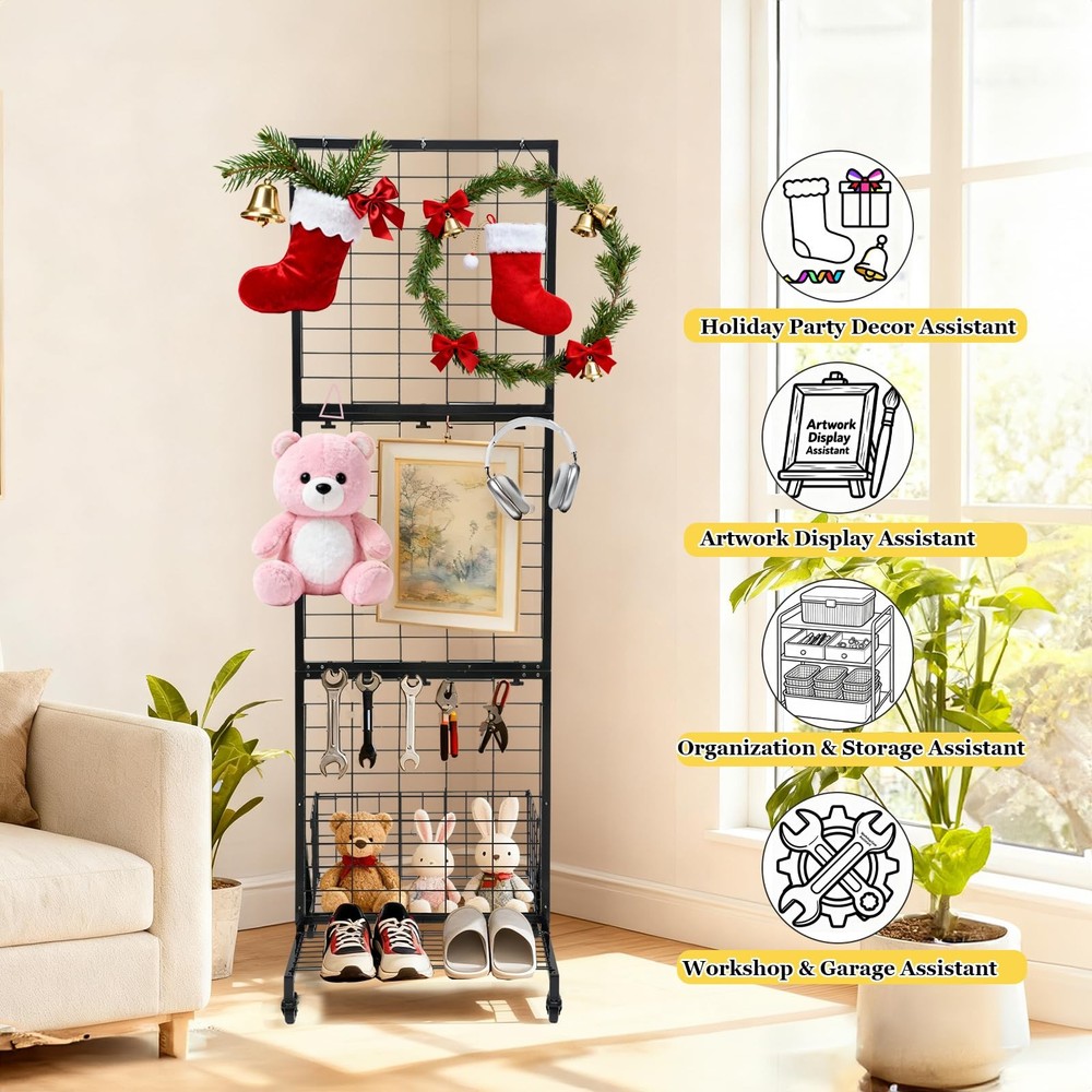 Foldable Grid Wall Panels Gridwall Folding Baskets Storage Display Black