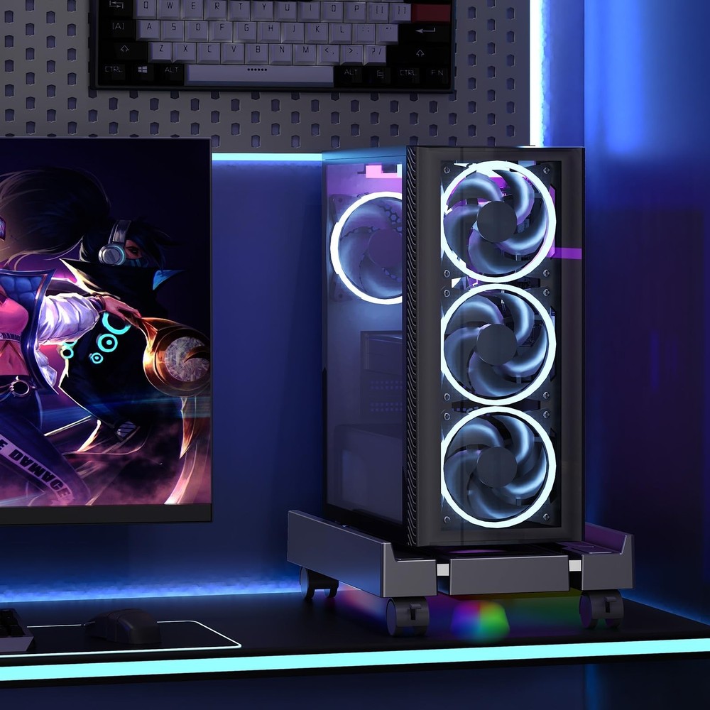 Adjustable Computer Tower Stand with Cooler Fan and Light, PC Stand for Floor...