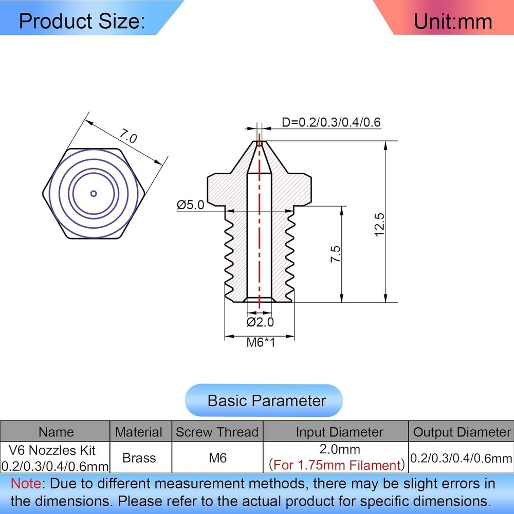 16Pcs V6 Nozzles kit Compatible for E3D V5 Hotend, Nozzle...