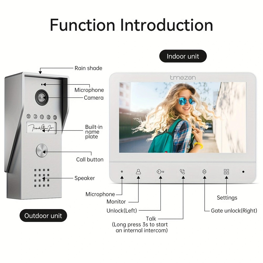 Video Doorbell Intercom Entry System with Night Vision Support Unlock&Intercom
