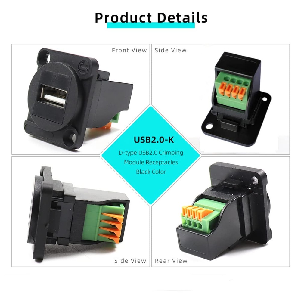 PENGLIN 2PCS USB2.0 Panel Mount Terminal Connector,USB 2.0 Type A Silver