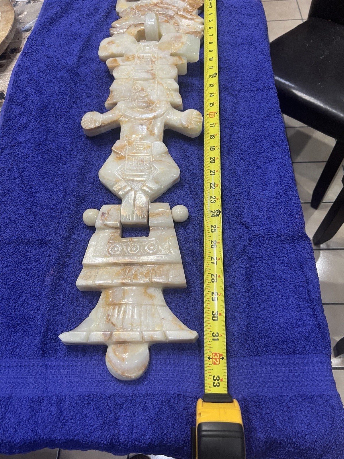 Aztec Mayan Marble/Onyx Large Stone Hand Carved Wall Hanging 33” Long W/bracket