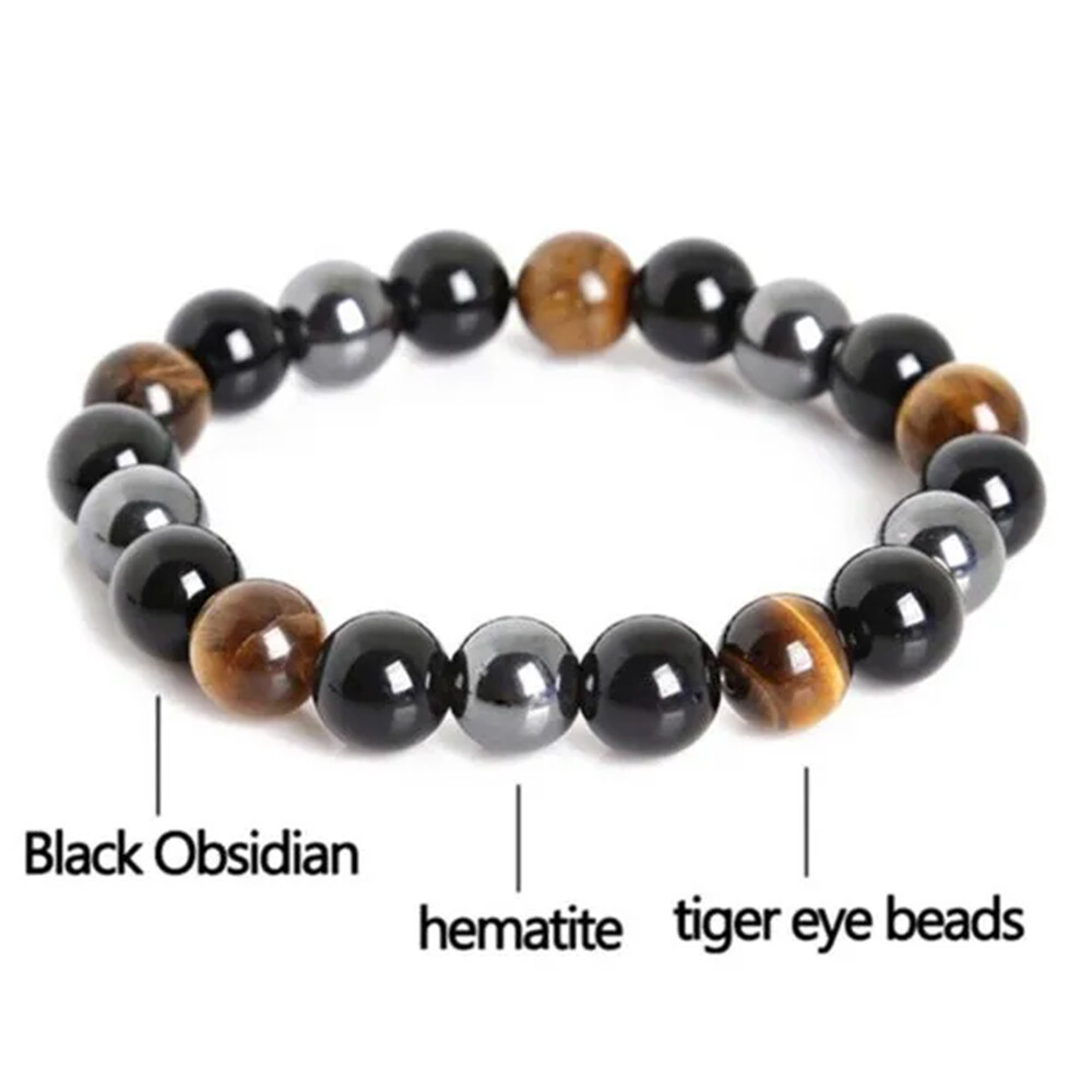 Natural Stone Hematite Tiger Eye Stretch Bracelet Unisex