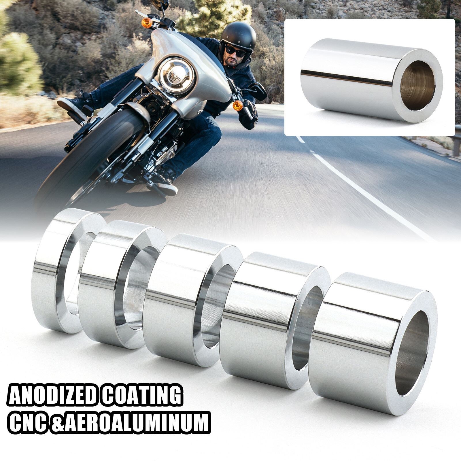 For Harley Wheel Axle Spacers Kit ID 1" To OD 1 1/2" Custom Dyna Softail Touring