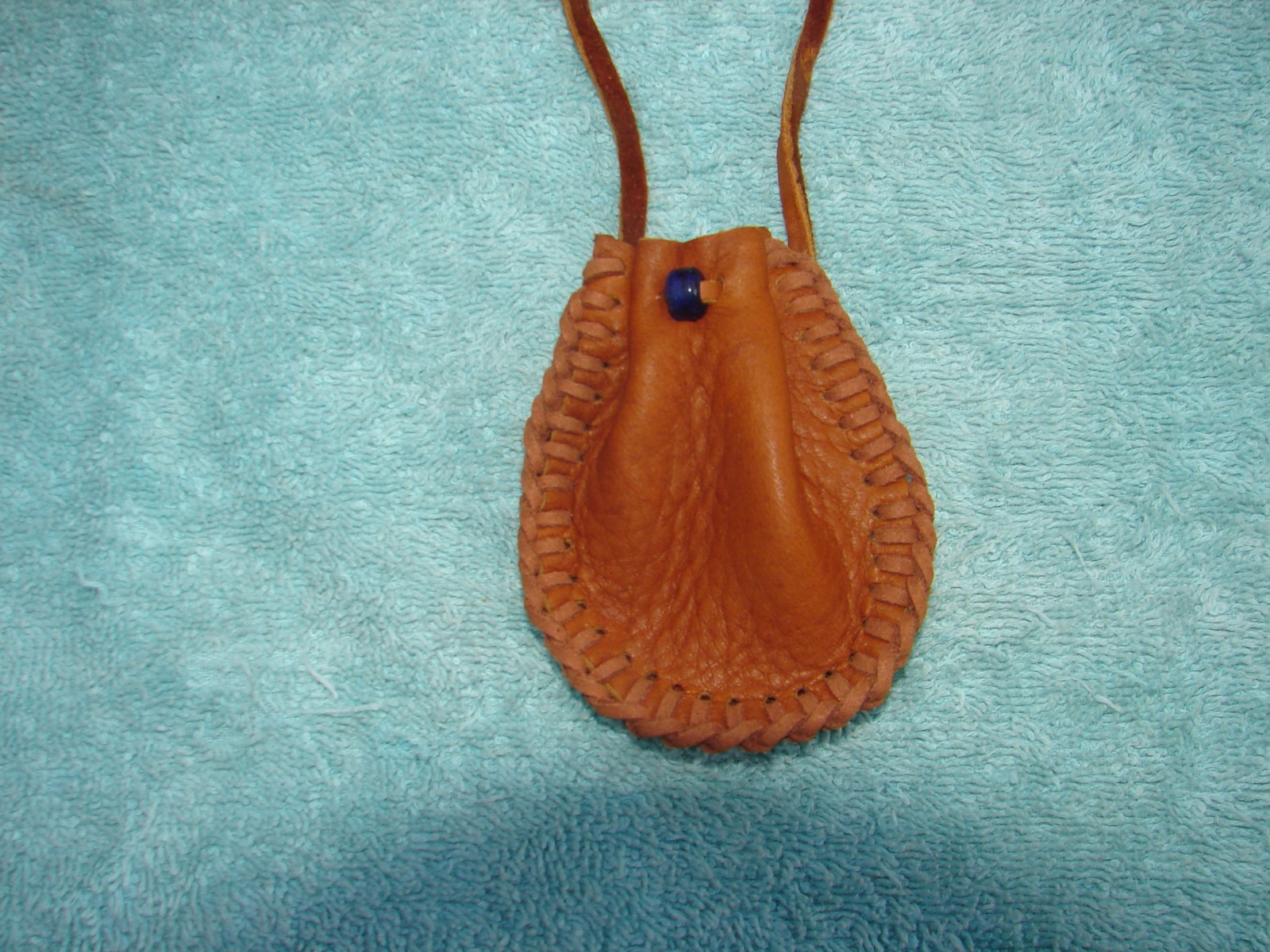 Deerskin Leather Medicine Bag, Native American Buckskin Necklace Pouch, 3"
