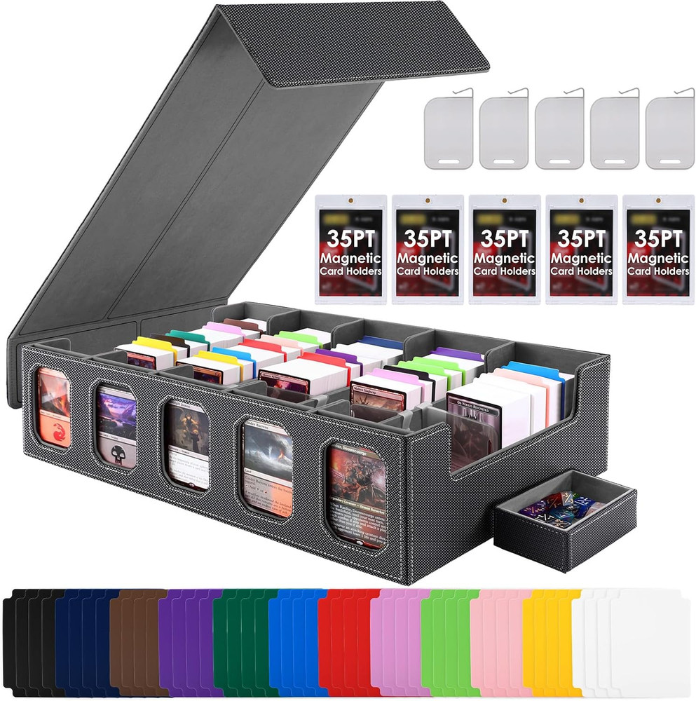 Trading Card Storage Box with Commander Display, 4-Row Deck Case with Removable