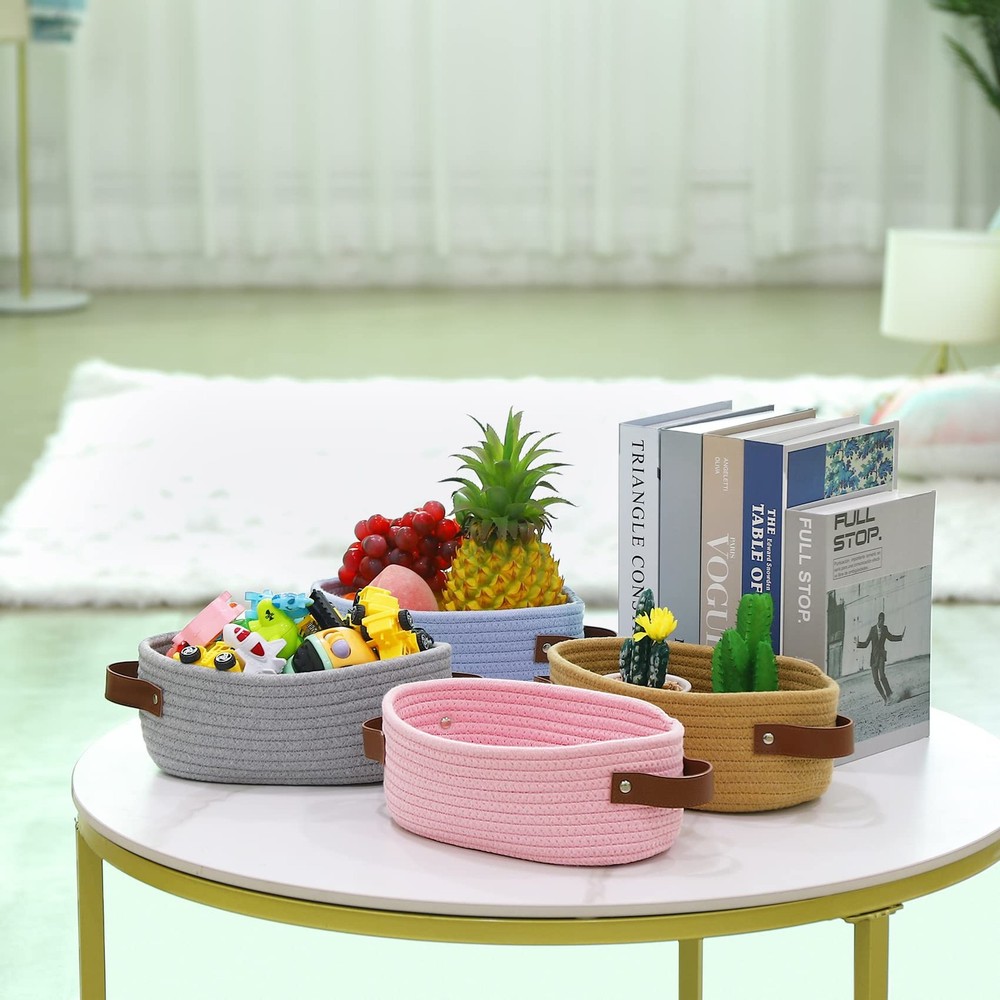 ABenkle Small Woven Basket, Mini Cotton Rope Storage Baskets, Tiny Easter Bas...