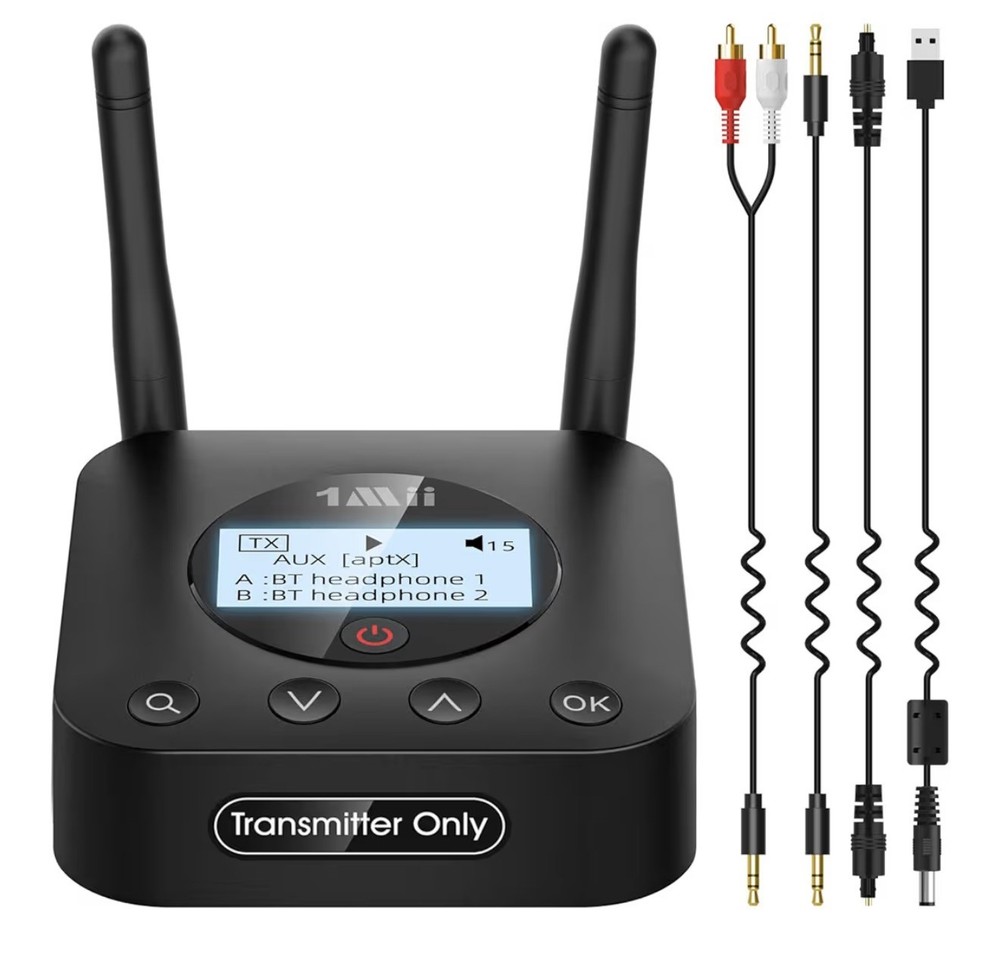1Mii B06TX+ Long Range Bluetooth 5.2 Transmitter for TV/PC/Projector to 2 Wirele