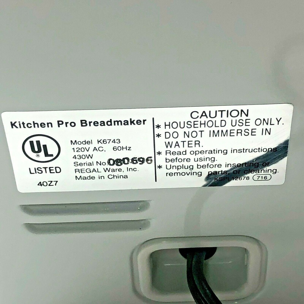 Lid for Regal Kitchen Pro Breadmaker Model K6743