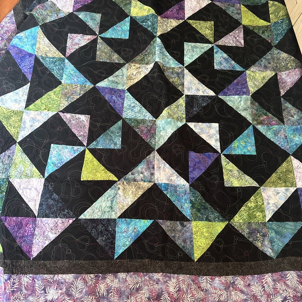 Handmade Batik PatchworkQuilt, 71 x 72 “, Quilt Purples